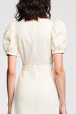 A Line Puff Sleeve Midi Ivory Wedding Guest Dress