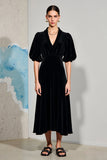 Puff Sleeve Black A Line V Neck Wedding Guest Dress