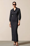 Polka Dot Cowl Neck Sheath Black Wedding Guest Dress