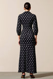 Polka Dot Cowl Neck Sheath Black Wedding Guest Dress