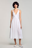 A Line V Neck Midi White Wedding Guest Dress