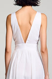 A Line V Neck Midi White Wedding Guest Dress