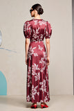 Red Sheath V Neck Printed Wedding Guest Dress With Slit