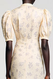A Line High Neck Apricot Printed Wedding Guest Dress With Bow