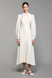 Long Sleeve Lapel A Line Ivory Wedding Guest Dress