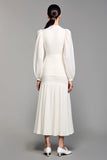 Long Sleeve Lapel A Line Ivory Wedding Guest Dress