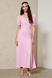 Pink A Line V Neck Long Wedding Guest Dress