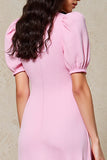 Pink A Line V Neck Long Wedding Guest Dress