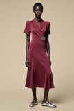 Shawl Lapel Burgundy A Line Midi Wedding Guest Dress