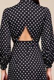 Black Polka Dot Long Sleeve A Line Wedding Guest Dress