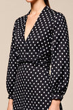 Black Polka Dot Long Sleeve A Line Wedding Guest Dress
