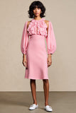 Pink Ruffled A Line Wedding Guest Dress With Removable Sleeves