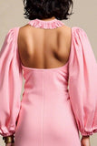 Pink Ruffled A Line Wedding Guest Dress With Removable Sleeves
