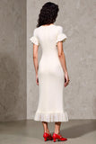Sheath Ruffled Ivory Midi Wedding Guest Dress