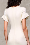 Sheath Ruffled Ivory Midi Wedding Guest Dress