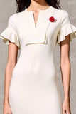 Sheath Ruffled Ivory Midi Wedding Guest Dress