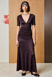 Sparkly Black V Neck A Line Wedding Guest Dress