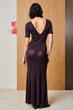 Sparkly Black V Neck A Line Wedding Guest Dress