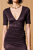 Sparkly Black V Neck A Line Wedding Guest Dress