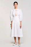 A Line White Midi Wedding Guest Dress With Bow