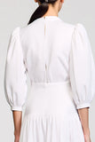 A Line White Midi Wedding Guest Dress With Bow