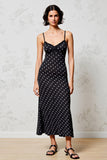 Black A Line Polka Dot Spaghetti Straps Wedding Guest Dress