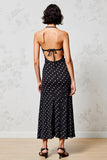 Black A Line Polka Dot Spaghetti Straps Wedding Guest Dress