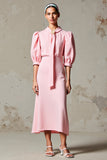 Pink A Line Half Sleeve Wedding Guest Dress With Sash