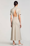 Grey Notched Lapel Keyhole Single Breasted Wedding Guest Dress