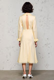 Lapel Long Sleeve Apricot Wedding Guest Dress