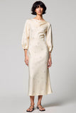 Boat Neck Ivory Printed Sheath Wedding Guest Dress