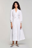 Notched Lapel A Line Long White Wedding Guest Dress With Sash