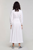 Notched Lapel A Line Long White Wedding Guest Dress With Sash