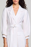 Notched Lapel A Line Long White Wedding Guest Dress With Sash