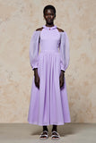 Cold Shoulder Purple A Line Long Wedding Guest Dress