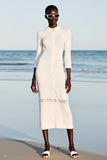 Sheath Ivory Keyhole Midi Wedding Guest Dress