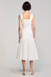 Simple White A Line Square Neck Midi Graduation Dress