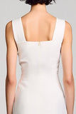 Simple White A Line Square Neck Midi Graduation Dress