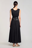 Black Simple Round Neck Long Wedding Guest Dress