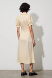 Ivory Shawl Lapel Midi Pocket Work Dress with Puff Sleeves