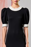 Black Round Neck Sheath Long Wedding Guest Dress with Short Sleeves