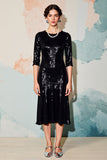 Sparkly Black Sequins Round Neck Midi Wedding Guest Dress Half Sleeves