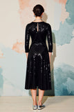 Sparkly Black Sequins Round Neck Midi Wedding Guest Dress Half Sleeves