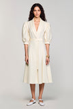 Ivory Shawl Lapel A Line Satin Midi Work Dress