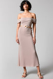 Simple Fog Off the Shoulder Midi Wedding Guest Dress