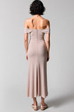 Simple Fog Off the Shoulder Midi Wedding Guest Dress