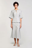Grey Satin 2 Piece Round Neck Midi Summer Dress with Half Sleeves