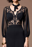 Black Lace A Line Wedding Guest Dress
