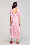 Pink Printed A Line Ruched Wedding Guest Dress