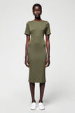 Olive Sheath Satin Midi Wedding Guest Dress
